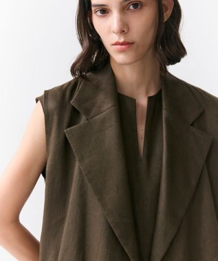 BEIGE， MICA /  リネンブレンドベルト付きジレ Khaki