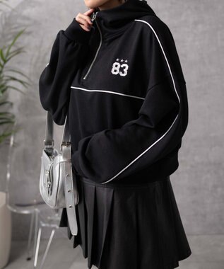 WEGO パイピングハーフジッププルパーカー ブラック