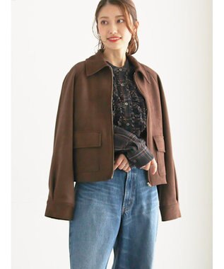 Te chichi ファブリックアソート衿付きブルゾン ブラウン