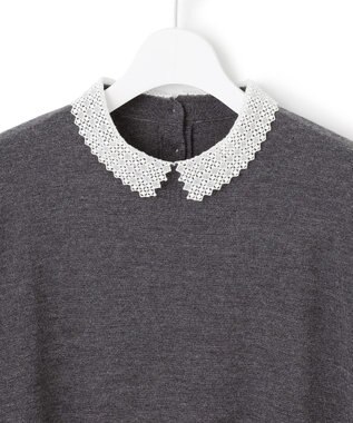 23区 【CLASSY.掲載/洗える】エンブロイダリー ジオメトリックレースコンビ ニット グレー系