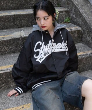 WEGO 【ユニセックス着用ITEM】2WAYフードワッペンスタジャン ブラック