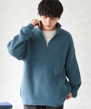 WEGO オーバーフィットハーフジッププルオーバー ブルー