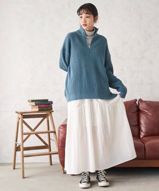 WEGO オーバーフィットハーフジッププルオーバー ブルー