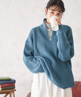 WEGO オーバーフィットハーフジッププルオーバー ブルー