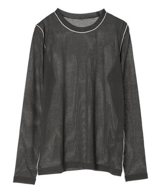 Green Parks 配色ステッチシアーリブプルオーバー Dark Gray