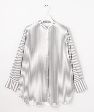 自由区 L SOMELOSバンドカラー ブラウス セピアストライプ