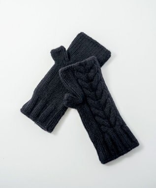 AND WOOL 〈上質な素材と手仕事から生まれた優しいニット〉メリノウール・ケーブルアームウォーマー ブラック