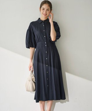 組曲 【WEB限定カラーあり】ボリュームスリーブシャツワンピース ネイビー系