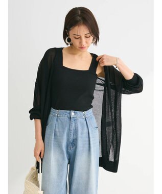 Green Parks 推しニット　ゆったりミドル丈カーディガン Black