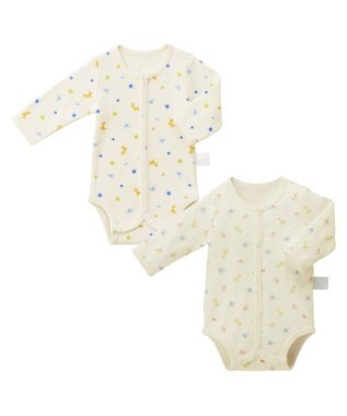 MIKI HOUSE HOT BISCUITS 【70-60cm】 長袖ボディシャツ２枚セット(前開き仕様) 白×ＢＬ