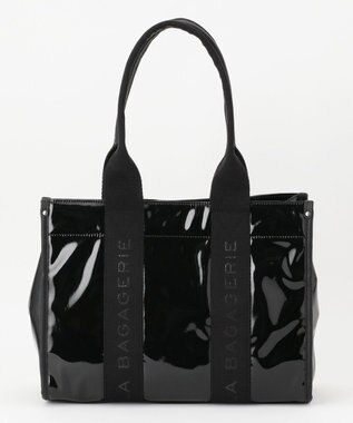 LA BAGAGERIE ソフトエナメル　ロゴテープトートバッグ　Lサイズ ブラック