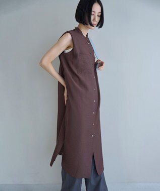 UNFILO シアーサテン ロングシャツワンピース ボルドー