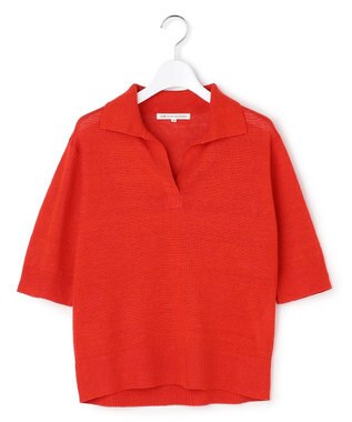 23区 【先行予約】ピュアリネン スキッパー ポロニット レッド系