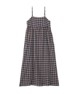 earth music&ecology シャーリングラメチェックキャミワンピース Navy