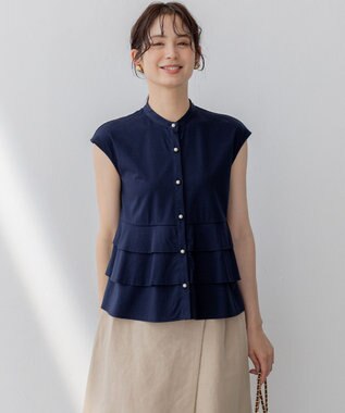 組曲 【WEB限定】プレーティング天竺ティアード カットソー ネイビー系