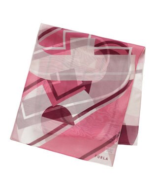 MOONBAT 【シルク100%】FURLA (フルラ) アーチロゴ 幾何学柄 シルクシフォンプリントスカーフ 150cm×35cm 手洗い可能 ピンク