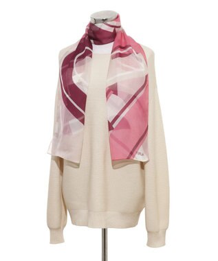 MOONBAT 【シルク100%】FURLA (フルラ) アーチロゴ 幾何学柄 シルクシフォンプリントスカーフ 150cm×35cm 手洗い可能 ピンク