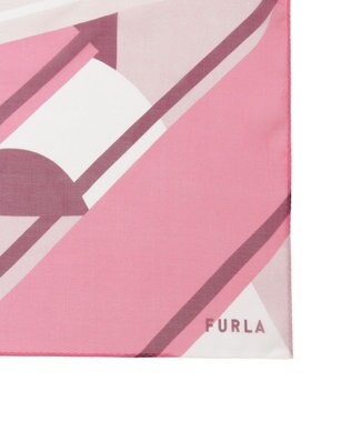 MOONBAT 【シルク100%】FURLA (フルラ) アーチロゴ 幾何学柄 シルクシフォンプリントスカーフ 150cm×35cm 手洗い可能 ピンク