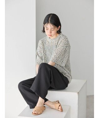 AMERICAN HOLIC カラーネップ透かし編みニットプルオーバー Black