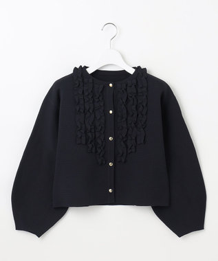 Feroux 【洗える】パフスリーブフリル ニットセットアップ ネイビー系