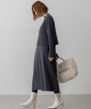 23区 L 【洗える】レイヤードニットツイン ワンピース チャコールグレー系