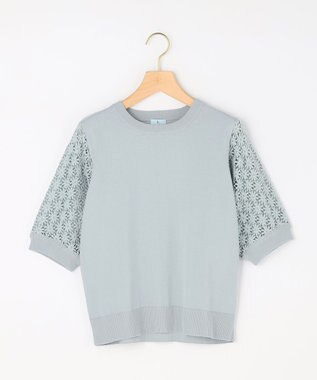 組曲 【先行予約】コットンフラワーレーシープルオーバー ニット ダスティブルー系