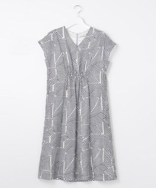 自由区 【洗える・XSサイズあり】モザイクラインプリント ワンピース ネイビー系6