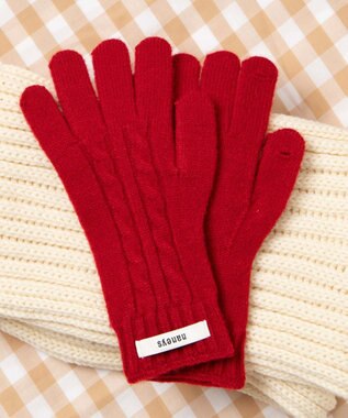 WEGO ケーブル編みグローブ レッド