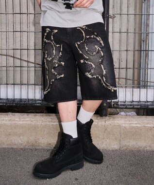 WEGO スーパーバギーフリンジデニムショーツ 柄2