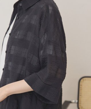 AMERICAN HOLIC シアーチェックショート丈シャツ Black