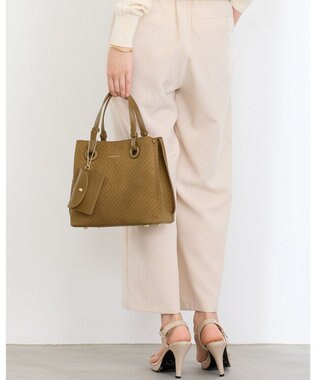 MioFIRANO カジュアルシックバスケットウィーブハンドバッグ 2WAY パスケース付き　FIRANO フィラノ KHAKI