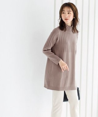 Tiaclasse L 【洗える】もっちり柔らかいハーフリブニットチュニック モカ