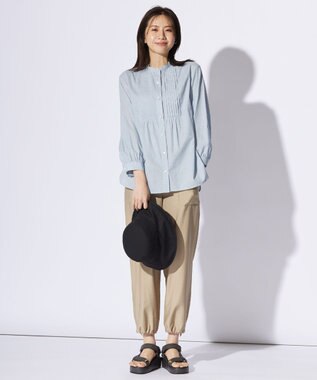 J.PRESS LADIES 【洗える】BEZピンチェック ピンタック ブラウス ダルブルー系3