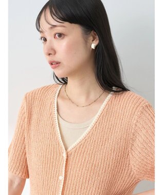 earth music&ecology バイカラーＶネックカーディガン Pink Beige