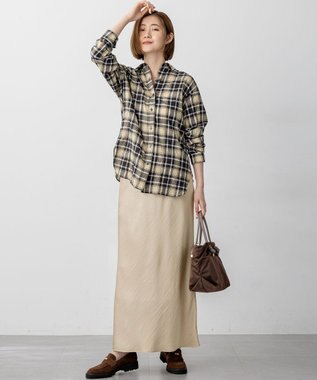 23区 【WEB限定】シャーリング チェック シャツ ブラックチェック