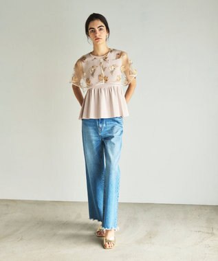 GRACE CONTINENTAL 刺繍ケープニットトップ ベージュ