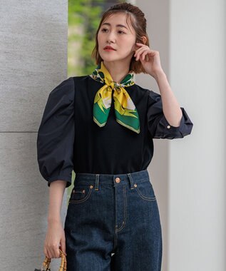 23区 S 【一部店舗限定】コットンポンチコンビジャージー コクーンスリーブ カットソー ブラック系