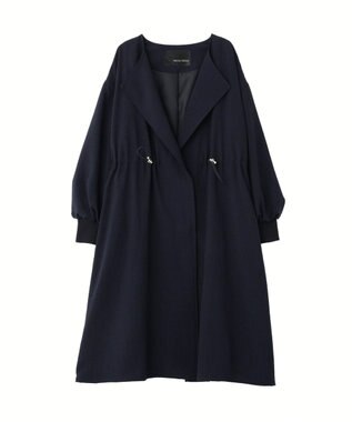 YECCA VECCA ノーカラーラペルロングコート Navy