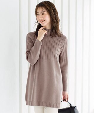 Tiaclasse L 【洗える】もっちり柔らかいハーフリブニットチュニック モカ