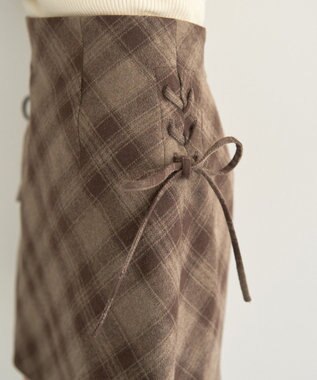 earth music&ecology サイドレースアップミニスカート Check Brown