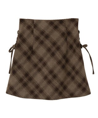 earth music&ecology サイドレースアップミニスカート Check Brown