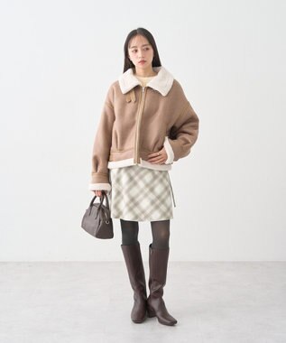 earth music&ecology サイドレースアップミニスカート Check Ivory