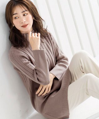 Tiaclasse L 【洗える】もっちり柔らかいハーフリブニットチュニック モカ
