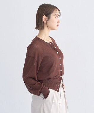 earth music&ecology ボタンアソートクルーネックカーディガン Brown