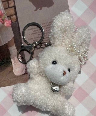 WEGO もこもこファンシーうさぎぬいぐるみキーホルダー オフホワイト