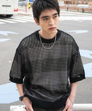 WEGO 【３点SET】アンサンブルメッシュニットプルオーバー（SS） ブラックボーダー