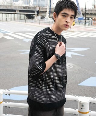 WEGO 【３点SET】アンサンブルメッシュニットプルオーバー（SS） ブラックボーダー