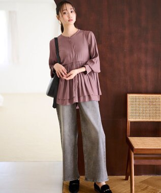 ANY SIS S 【洗える】かさねシャーリング ブラウス スモーキーピンク