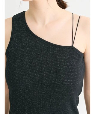 Green Parks カップ付きアシンメトリーラメタンクトップ Black