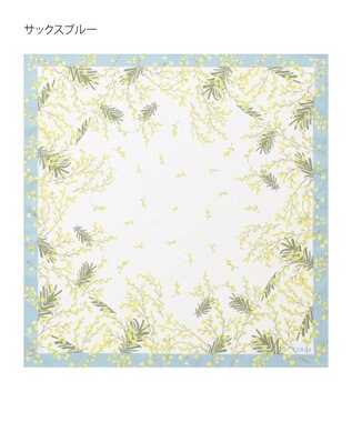 MOONBAT 【シルク100%】FURLA (フルラ) ミモザ シルクプリントスカーフ 65cm×65cm UV対策 手洗い可能 サックスブルー